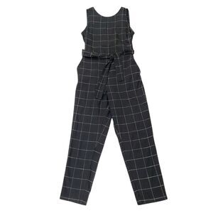 Marine Layer Eloise Jumpsuit Womens Small Black Checks Belted V-Back Sleeveless